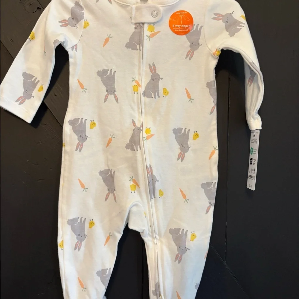 Carter's White Bunny and Carrot Print Footie
